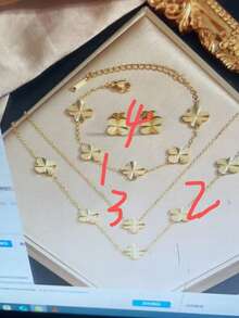 1 New Fashionable Stainless Steel Clover Bracelet, Light Luxury And High-End Titanium Steel Bracelet Necklace Earring Set