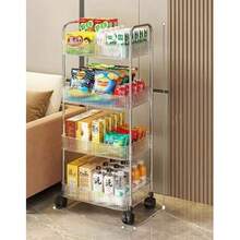 1pc Transparent Snack Storage Organizer Rack, Multi-Tier Mobile Floor Standing Cart, Suitable For Kitchen, Beauty Salon