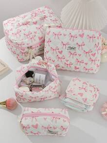 1Pc/Set Pink Heart & Bowknot Wash And Cosmetic Bag Set,Girls Sweet Large Capacity Multifunctional Storage Bag Clutch Makeup Bag Makeup Pouch Pencil Case With Zipper Closure For Skin Care,Cosmetics,Lip Oil,Sunscreen Cream,Hand Cream,Headset,Coin,Stationery,Sanitary Towel,Tampon,Small Items,Dorm Essentials Travel Essentials,Mom's Gift,Teacher's Gift,Gift For Bestie - Multicolor - View 22