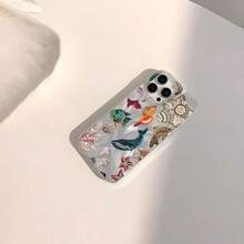Funda para phone (1 unidad) con diseño moderno y único de corazones, granadas, estrellas y flores. Resistente al agua, a las huellas dactilares y a los arañazos. Transparente, suave y brillante. - Colores mixtos 1 - Ver 2