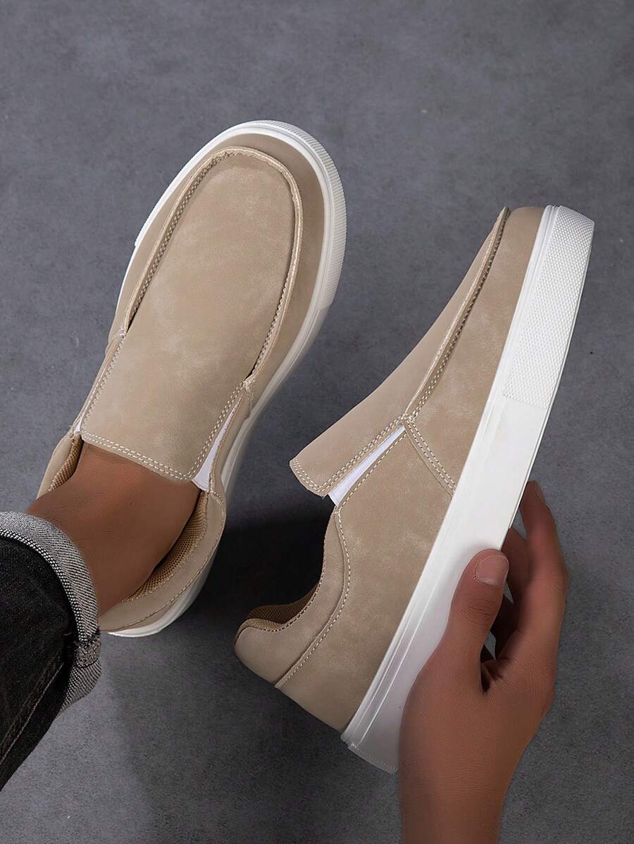 2025 New Men's Shoes, White Casual Men's Shoes, Men's Loafers, Casual Slip-On Boat Shoes, Business Formal Soft Bottom Leather Shoes, Slip-On Shoes - Khaki - View 1