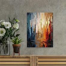 1pc Large Modern Abstract Painting - Blue, Golden, Red,, White, Beige, Texture Canvas Wall Art - Wrapped Canvas Framed Poster - Living Room, Office Decor - Palette Knife Technique - Easy Hanging Hooks Included - Contemporary Home Decoration, 2D Flat, Room Decor, 2D Flat, Framed, Canvas Wrapped, Ready To Hang Decorative Painting, Poster, Mural, Wall Art Canvas Decoration Painting, 2D Flat, Framed, Canvas Wrapped, Ready To Hang Decorative Painting, Poster, Mural, Wall Art Canvas Decoration Painting - 香檳色 - 查看 4