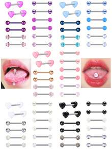 Set de 12 piezas de anillos rectos de lengua de acero inoxidable de 14G, joyería de perforación corporal, longitud de 14mm, para mujeres - Multicolor - Ver 9