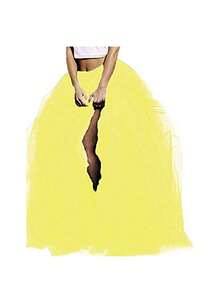 Women's Tulle Maxi Skirt Vestidos De Fiesta Elegantes Floor Length Layered Elastic High Waist Split Skirt A-Line Puffy Lace Mesh Tutu Skirt - 黃色 - 查看 2