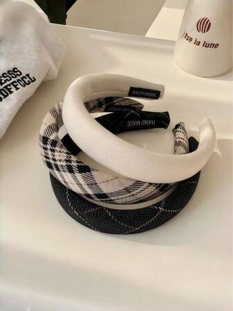 1pc Retro Plaid Patchwork Fabric Headband, High Crown Sponge Hair Hoop Accessory For Autumn/Winter, Hair Accessory ,Hairband For Women