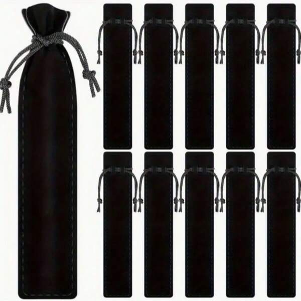 10/20/30 unidades de estojos de veludo preto com fecho de cordão - estojo de macio e bolsa de papelaria para escola, escritório ou viagem, material escolar, design elegante, textura suave