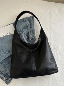 2026 Fashionable Solid Color Commuter Tote Bag, Minimalist Niche Design Underarm Bag, Stylish Large Capacity Shoulder Bag - Black - View 6