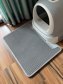 1pc Premium Eva Material Cat Litter Mat, Double Layer Single Entrance, Closure, Removable And Washable, For Indoor Home Use - Silver - View 12