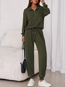 Women's Fall 2 Piece Lounge Sets Zip Up Sweatshirt Jogger Pants Sweat Track Suits Travel Going Out Outfit Winter Clothing Vacation  Spring Outfits For Women - xanh quân đội - Xem 5