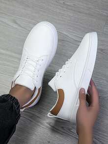 Men's Sports Shoes, Men's Casual Shoes,Fashionable And Personalized Street Student Handsome Shoes, Lace Up Men's Shoes, Men's Sneakers - White - View 1