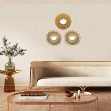 Gold Mirrors Wall Pack Of 1. Round Mirrors. Blade Shape. Decorative Mirrors. Wall Mirrors Decor Home Decor. Plastic Frames. Glass Mirrors. Gold Color.