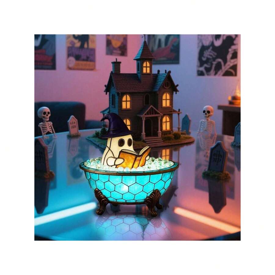 Cute Bathtub Night Light - USB Powered, Suitable For Bathroom, Desktop, Halloween Decoration - Witch Hat Design, Soft Light Bedside Lamp, Resin Home Decor Lamp, Suitable For Party Or As Halloween Special Gift, Fun Shape And Smooth Surface