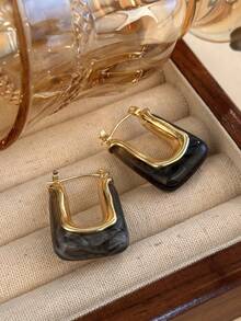 6-1 对优雅复古 U 形环状耳环，金色饰面和树脂镶嵌 - 时尚女性日常配饰，完美礼物 - 彩色 - 查看 12