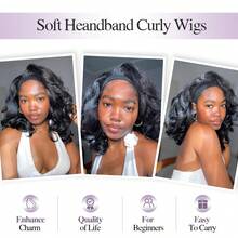 Yaki 卷发头带假发，适合，黑色卷曲直发头带卷发尾，合成材料，可佩戴，无胶半假发，母亲节 - 黑色 - 查看 7