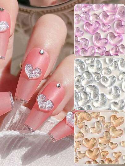Talisoane 3D Aurora Heart Nail Art, 100 buc pietre strălucitoare pentru unghii, 6 culori, sclipici cristalin, Ziua Îndrăgostiților, decorațiuni pentru unghii, strasuri, unghii acrilice, DIY și salon