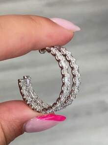 1 对漂亮方晶锆石环形耳环，适合女士结婚周年纪念订婚派对珠宝情人节礼物 - 1# - 查看 7