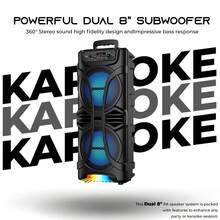Dazone Portable Bluetooth Speaker Dual 8-In Subwoofer Wireless Speaker, USB Rechargeable Heavy Bass Sound LED Party PA System AUX FM Remote Control LED Light Handle (No Microphone) - Black Dual-8" Woofer - 查看 6