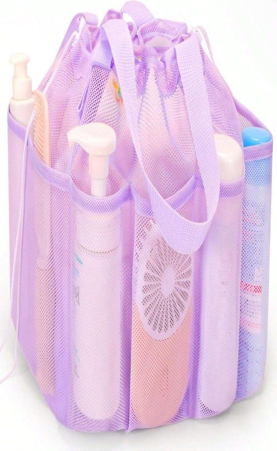 Famichan Mesh Shower Caddy Portable With Drawstring, Dorm Room Essentials For College Students Girls, Large Shower Bag For Camping,Swimming,Gym,Travel,Bathroom - Pink - Dark Grey - View 1