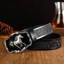Western Horse Carved Buckle Belt Retro Relief Solid Color PU Belt Classic Jeans Belt Universal For Women - Tất cả màu đen - Xem 1