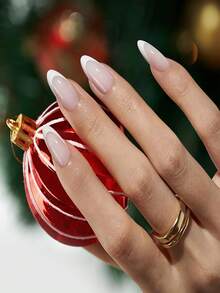 150 móng tay giả gel kiểu Pháp hình hạnh nhân - Màu nude, kiểu dáng cổ điển Pháp với đầu móng nhọn, hình dáng hạnh nhân dài vừa phải, móng giả gel mềm, dụng cụ nối móng acrylic có thể ngâm. - trắng - Xem 2