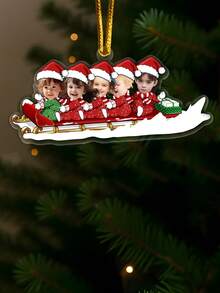 1PC Personalized Family Christmas Ornaments Custom Photo Sleigh Ornaments Unique Keepsake Decorations Highlight Special Family Bonds And Holiday Memories Lightweight Easy To Hang Versatile Design Perfect For Christmas Tree Home Nursery Baby Shower Party Celebration Gift, Multi-Functional, Ideal Gifts For Him, Tea Room, Home, Garden, Office,Fall Decor
