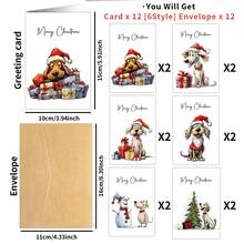12 pièces Cartes de vœux de Noël avec enveloppes, designs aquarelle de chiots, bonhommes de neige et arbres pour les fêtes, célébrations et soirées de Noël, cartes de vœux festifs - convient à tous - Multicolore - Voir 2