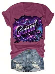 Gemini Among The Twelve Zodiac Signs Six Colors: Gray, Black, Apricot Red, Blue And White. Women's Short-Sleeved Round-Neck, Fun Printed Top, Casual Summer Wear, Colorful Cotton Short-Sleeved, Cotton Blend Women's T-Shirt. Halloween And Christmas Gifts - Đỏ - Xem 1