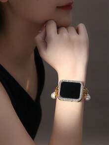 1 pieza Pulsera para Apple Watch, Pulsera de mujer con colgante de perla, compatible con Apple Watch 38/40/41/44/45/49/42mm, ajuste telescópico simple y conveniente, compatible con pulsera de acero inoxidable para Apple Watch S10 S9 S8 7 6 5 4 3 2 1 Ultra2/1