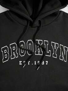 Sudadera con Capucha y Cordón Ajustable con Diseño de Texto - Negro - Ver 4