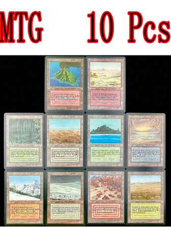 10 piezas de cartas de Magic The Gathering con núcleo negro, tierras duales, tierras de búsqueda y tierras de choque, cartas proxy de MTG