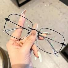 Sleek Black Thin Metal Geometric Eyewear, 2026 Must-Have Modern Statement Piece For Edgy Women & Teens, Perfect For Summer Beach Days, Graduation Photoshoots, Vacation Trips, Camping Getaways, Casual Streetwear, Year-Round Festive Occasions, And Everyday Stylish Looks - 黑色 - 查看 8