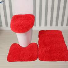 Juego completo para baño 3 en 1: cubierta de inodoro + alfombrilla + reposapiés de felpa, alfombra para baño, diseño cómodo y decorativo - azul claro - Ver 13