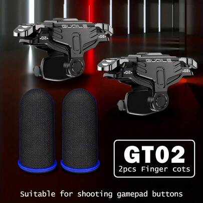 GT02 Controller Trigger Set + 2 Gaming Finger Sleeves, Control Buttons + 2 Carbon Fiber Finger Sleeves, A Full-Range Shooting Game Tactical Assistance Tool, Suitable For Precise Aiming And Suitable For All Shooting Games.
