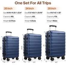 Hardshell Luggage Sets 3 Piece, 20"/24"/28" ABS Carry On Suitcase With Spinner Wheels And TSA Lock (Black) - 藍色 - 查看 2