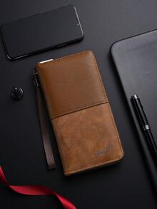 Nouveau portefeuille patchwork pour hommes, style long avec de multiples fentes pour cartes, portefeuille bifold minimaliste décontracté à grande capacité - Multicolore - Voir 13