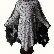 1 Piece Of Halloween Spider Web Bat Cape, European And American Black Festival Shawl Cape, Warp Knitted Costume Props - A - View 9