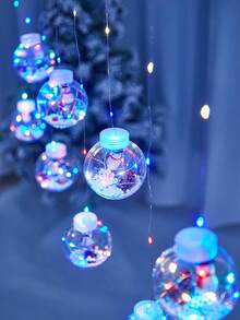 1 pièce Rideau lumineux de Noël à LED, boules de vœux, pendentifs Père Noël, bonhomme de neige, sapin de Noël, lumières de décoration de fenêtre, guirlandes lumineuses en fil de cuivre pour décoration de fête, convient pour l'intérieur/extérieur, cours, mariages, vacances, camping, maisons, jardins, Noël, décoration de fête (piles non incluses)