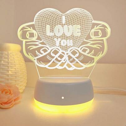 1 件 USB 供电 3D 现代心形 LED 夜灯，带开关控制暖光，适用于卧室、办公室和各种房间类型 - 创意礼品灯适合她、周年纪念日、生日、情人节、圣诞节、妻子、丈夫、女朋友、男朋友