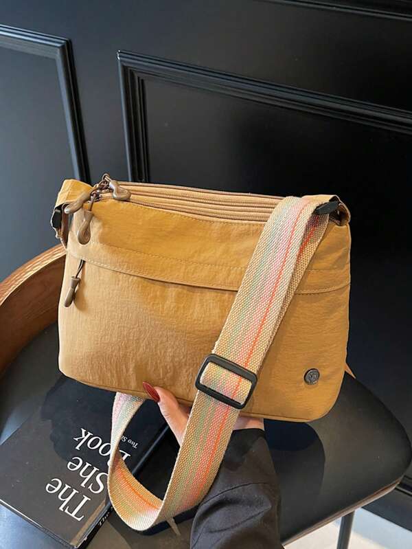 Bolsa tiracolo feminina de nylon, 1 peça, com alça ajustável, resistente a arranhões e desgaste, com vários bolsos, leve, para atividades ao ar livre, trabalho, escritório, bolsa de verão, casual e minimalista