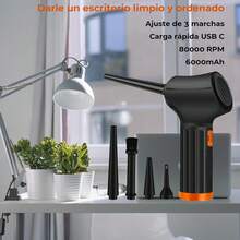 SNORF Aire Comprimido, Sopladora de Aire Inalambrica con 80000 RPM, 3 Niveles de Velocidad, Batería 6000mAh, 5 Accesorios y LED - 1 - Ver 3