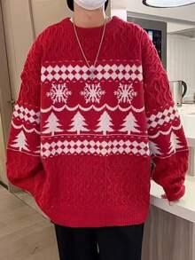 Maglione natalizio da uomo, nuovo per autunno/inverno, a collo tondo, lavorazione a trecce, adatto per Natale, raduni festivi, feste, essenziale per il Natale