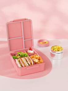 Bento Lunch Box With 9oz Soup Thermo, Leakproof Lunch Food Containers With 4 Compartment, Thermo Insulated Hot Food Jar For School, Office, Travel, And Picnics - 粉色 - 查看 8