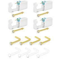 AVYRING 12 件鼻环套装穿孔枪内置鼻钉透明鼻钉无痛自穿孔套装带 20G 鼻环鼻钉一次性穿孔枪适用于家庭鼻环