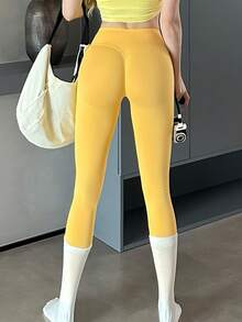 Leggings Woman Yoga Seamless Sports Pants Tummy Control Squat Proof Gym Fitness Workout Scrunch Butt Tights - Yellow - View 11