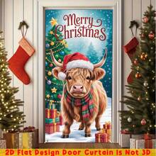 1 banner de ușă cu taur de Crăciun, cu modele de brad de Crăciun și cadouri, potrivit pentru petreceri cu tematică de Crăciun, decorațiuni interioare/exterioare, casă, perete, curte, decorare terasă, activități generale de sărbătoare, decorațiuni de Crăciun, petreceri de sărbători