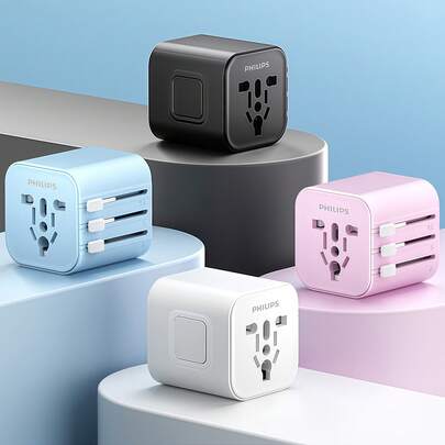 PHILIPS SPB1013B/93 Universal Travel Adapter, Mini Portable With Wide Voltage Design, Essential For Traveling Abroad, Studying, Business Trips, Compatible With 200+ Countries And Regions