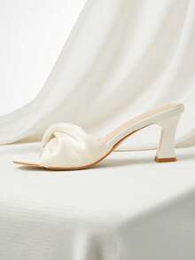 女士白色高跟新娘凉鞋，时尚舒适中跟露趾粗跟拖鞋，透气设计，尺码齐全，圣诞节冬季圣诞礼物