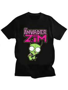 Cute Cartoon  Invader Gir Graphic Tshirt Zim Image T Shirt Men Women Retro Tee Shirt Fashion Shirt Streetwear Tops - 黑色 - 查看 1