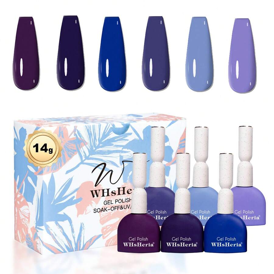 WHsHeria 0.5盎司14克6色凝胶指甲油套装彩色指甲油自有品牌UV凝胶半固化持久可剥凝胶指甲油面漆适合初学者女士 - 彩色 - 查看 1