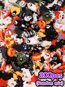50/100/150/200pcs Halloween Themed Random Resin Accessory Set, Creative Cute Cartoon DIY Decorations, Various Colors, Styles And Designs, More Quantity More Variety, Can Be Used As Keychains, Necklaces, Bracelets, Dust Plugs And Other Pendant Decorations, Great Small Gift